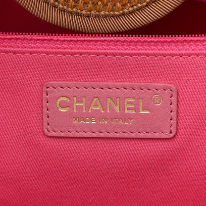 Chanel Straw Raffia Calfskin Striped Medium Deauville Tote Dark Beige Fuchsia Navy Blue 6 of 10