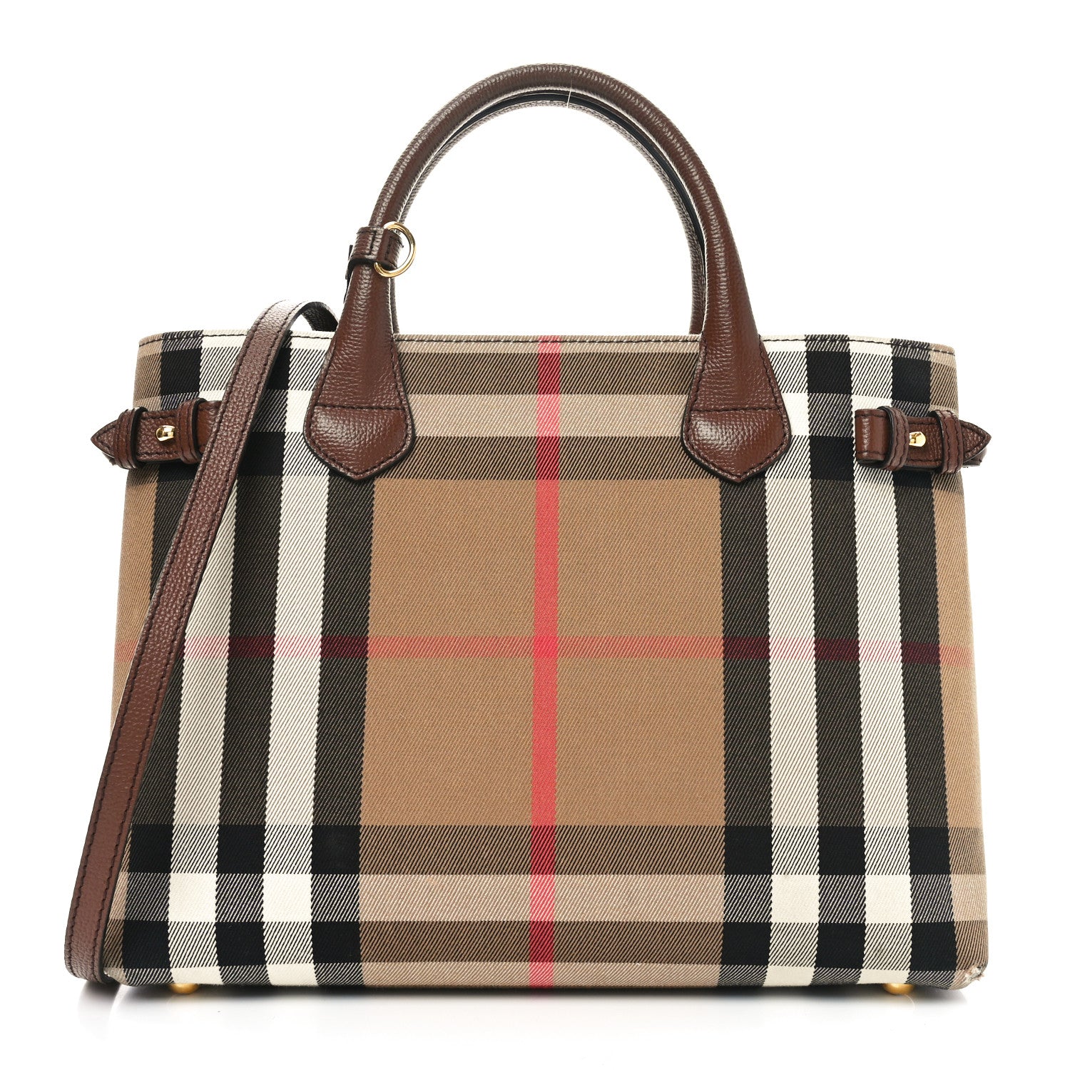 Burberry Derby Calfskin House Check Medium Banner Tote Brown 1 of 9