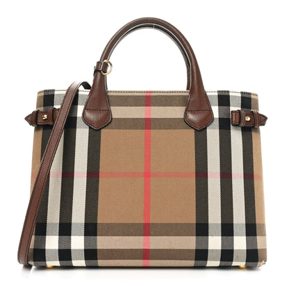 Burberry Derby Calfskin House Check Medium Banner Tote Brown 1 of 9