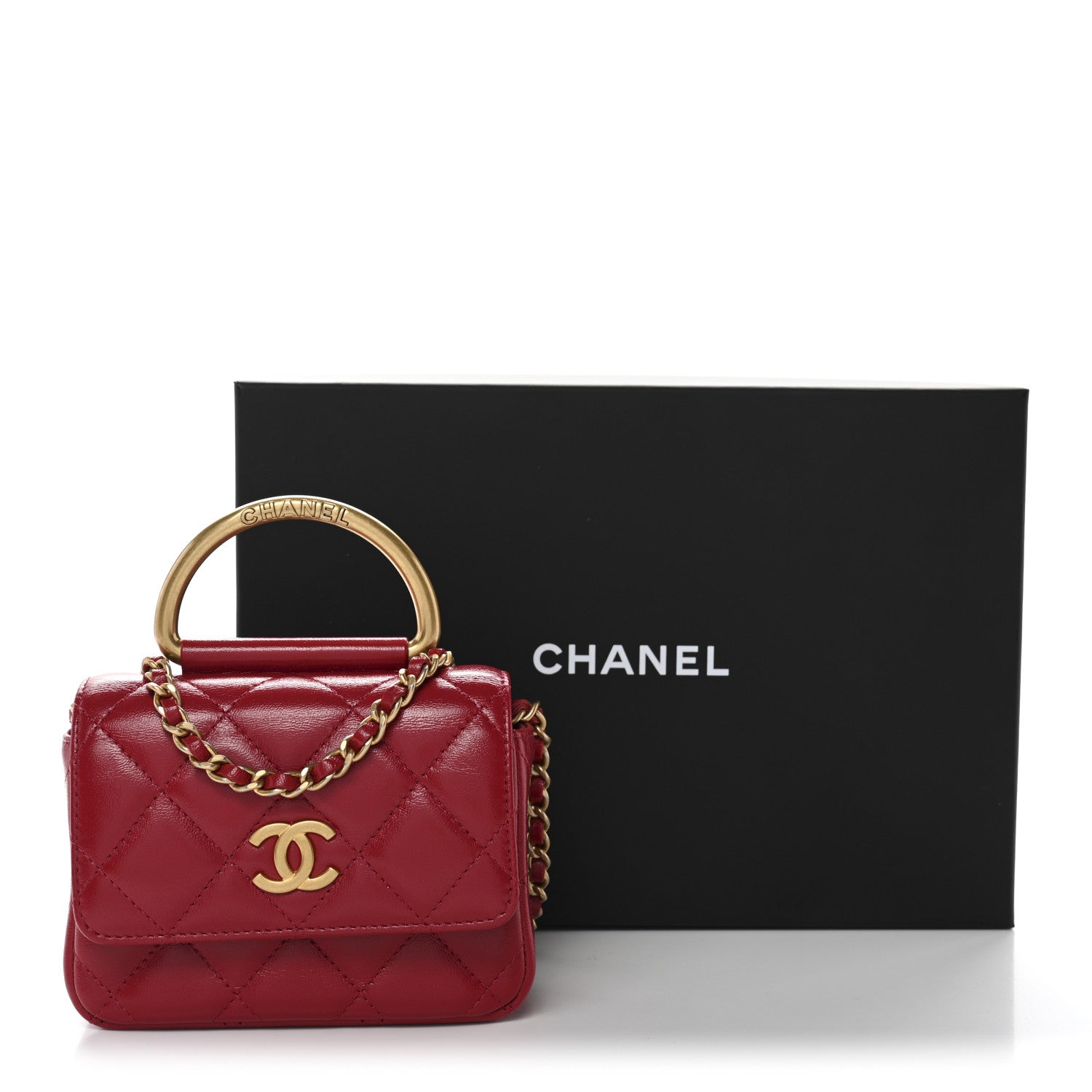 Chanel Shiny Lambskin Quilted Mini Metal Top Handle Clutch With Chain  Red 12 of 12