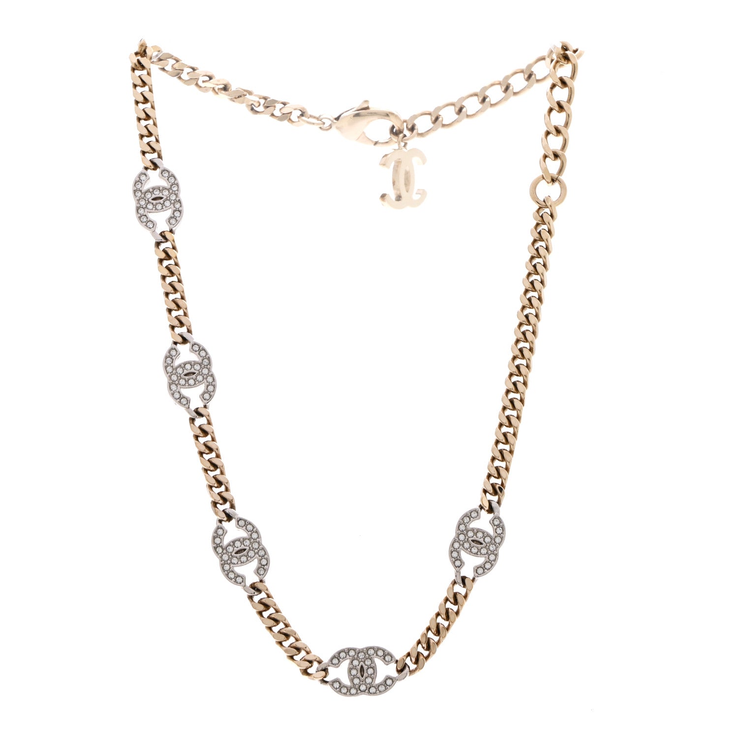 Chanel Crystal Chain CC Link Choker Gold Silver 3 of 7