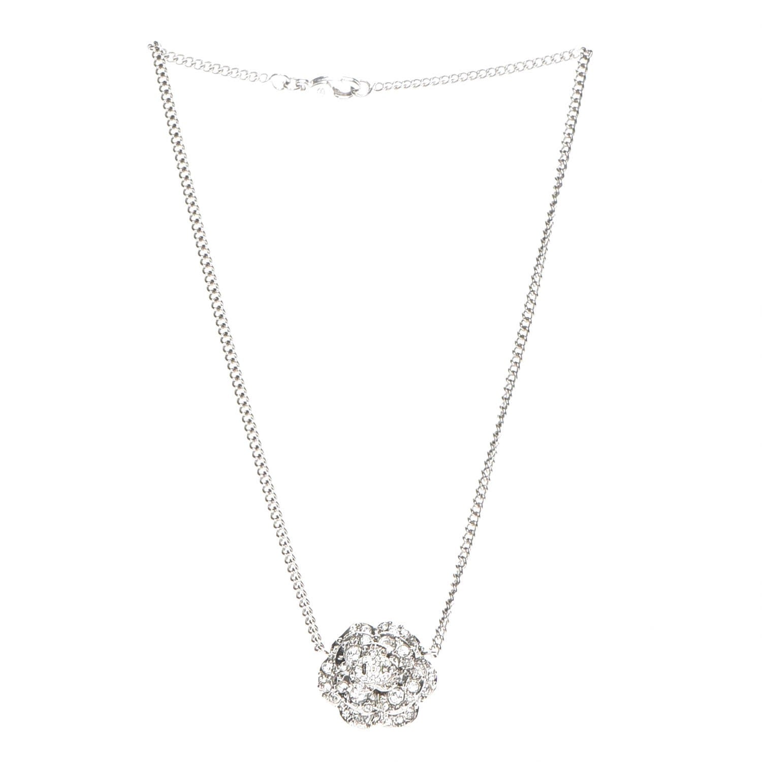 Chanel Swarovski Crystal Camellia CC Necklace Silver 3 of 5
