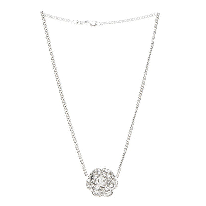 Chanel Swarovski Crystal Camellia CC Necklace Silver 3 of 5