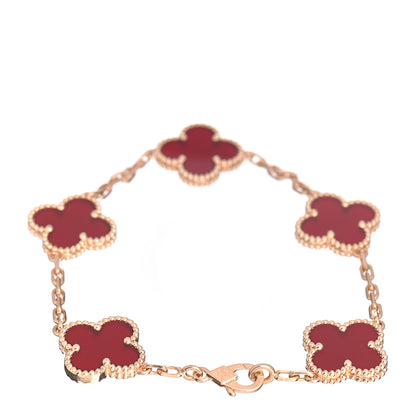 Van Cleef & Arpels 18K Yellow Gold Carnelian 5 Motifs Vintage Alhambra Bracelet 3 of 4
