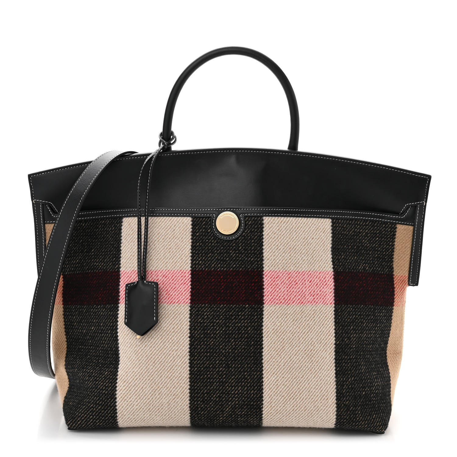 Burberry Calfskin Wool Cashmere Vintage Check Medium Society Tote Archive Beige 1 of 11