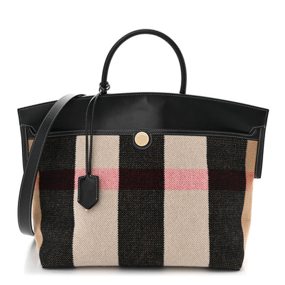 Burberry Calfskin Wool Cashmere Vintage Check Medium Society Tote Archive Beige 1 of 11