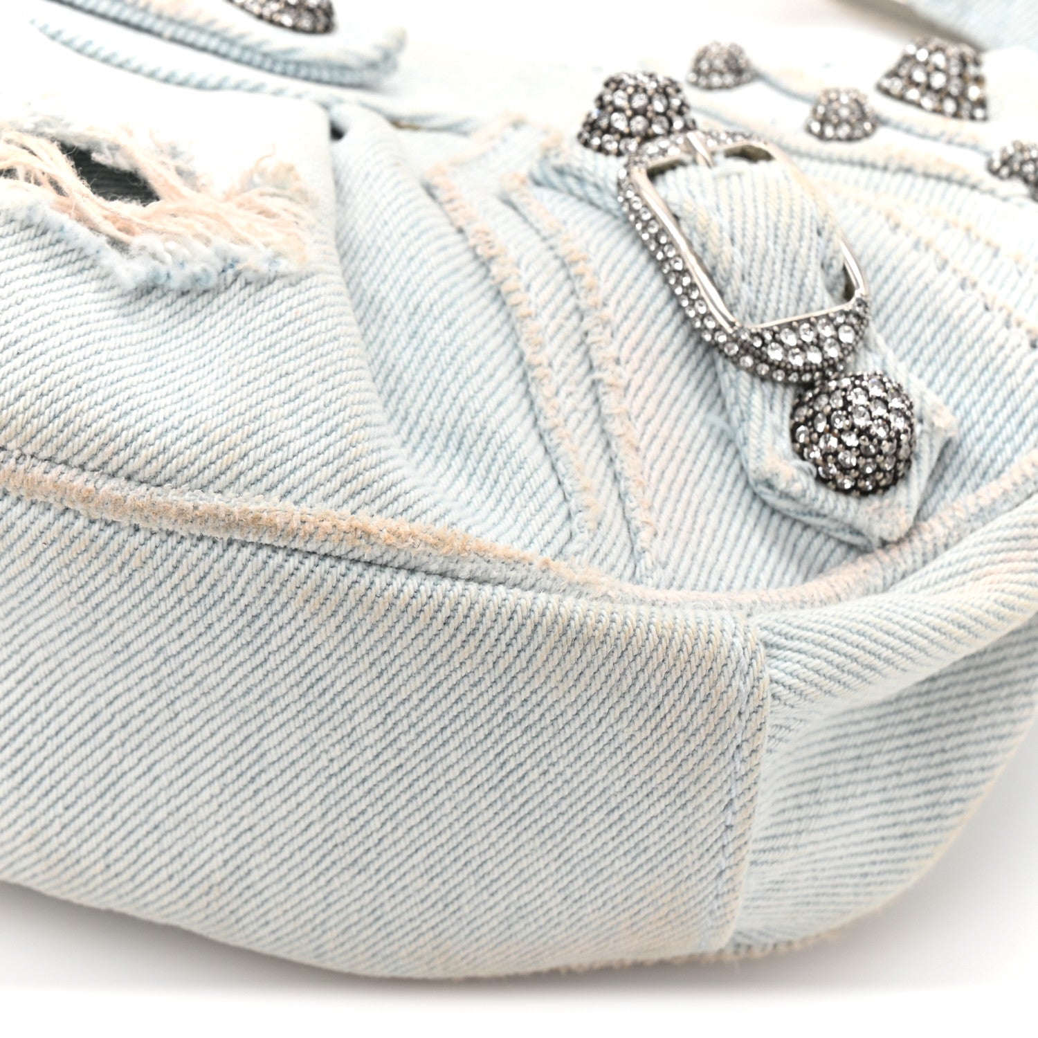 Balenciaga Washed Frayed Denim Crystal XS Le Cagole Shoulder Bag Pale Blue 15 of 15