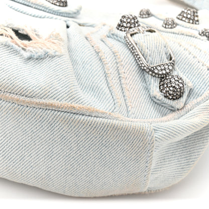Balenciaga Washed Frayed Denim Crystal XS Le Cagole Shoulder Bag Pale Blue 15 of 15