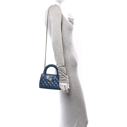 Chanel Shiny Aged Calfskin Quilted Nano Kelly Shopper Dark Blue 2 of 10