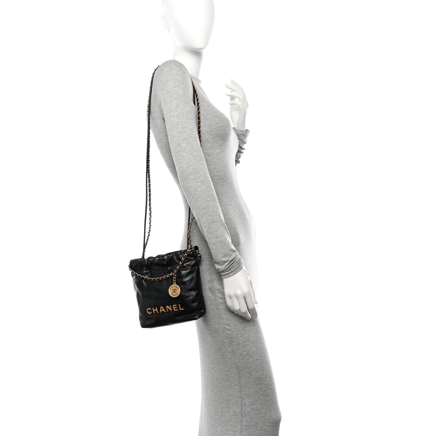 Chanel Shiny Calfskin Quilted Mini Chanel 22 Black 2 of 11