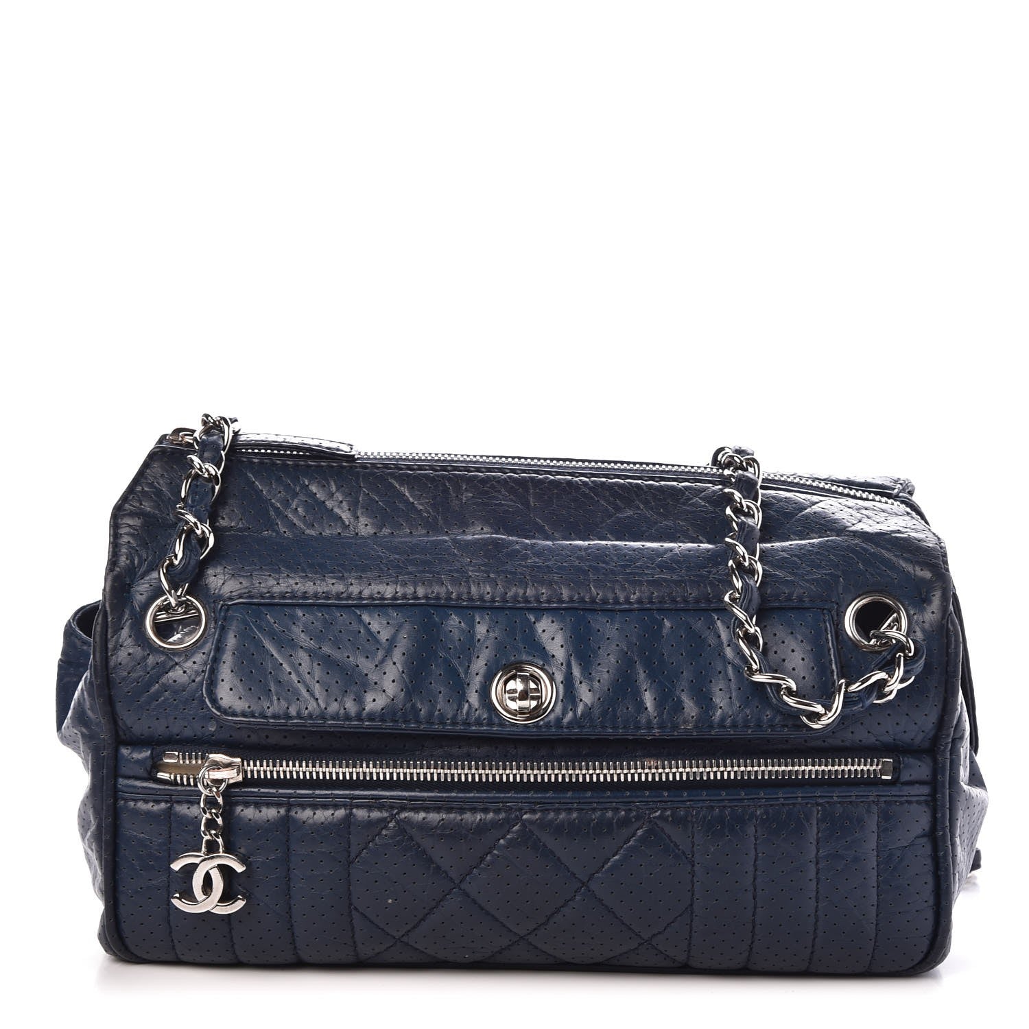 Chanel Calfskin Perforated 50's Satchel Marine Fonce 1 of 9
