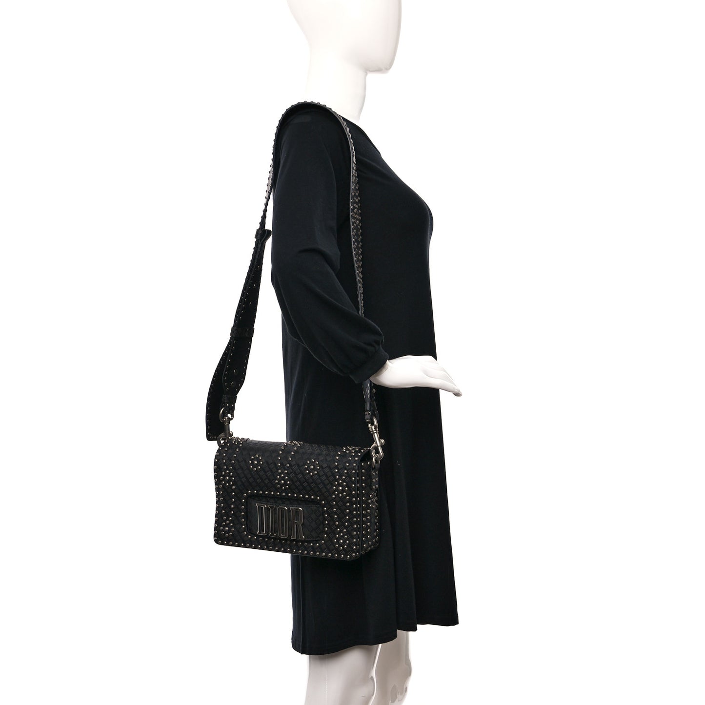Calfskin Studded Dio(r)evolution Flap Bag Black