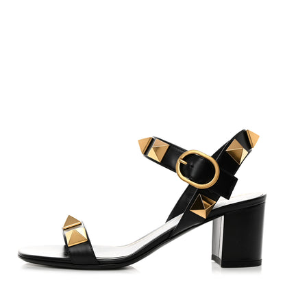 Valentino Garavani Calfskin Roman Stud 60mm Sandals 37.5 Black 1 of 9