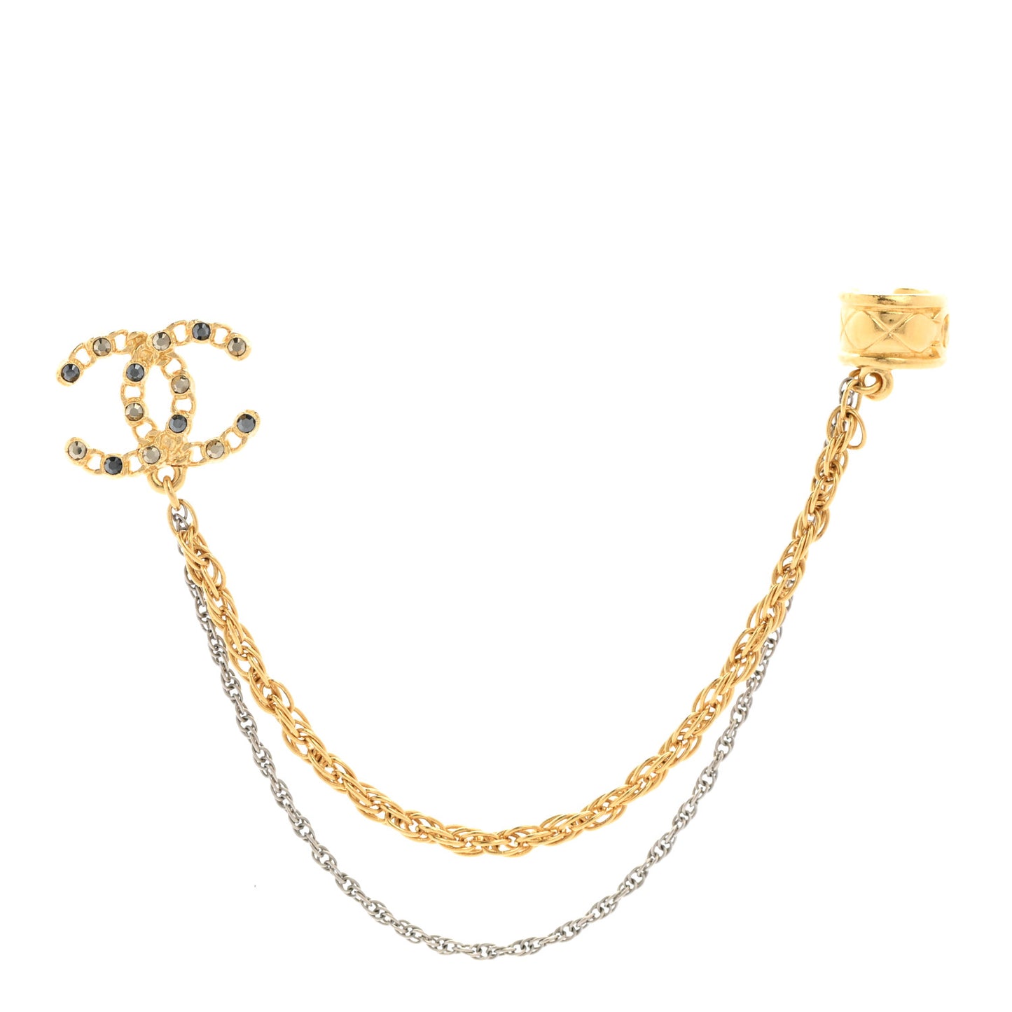 Crystal CC Chain Cuff Single Earring Gold Silver