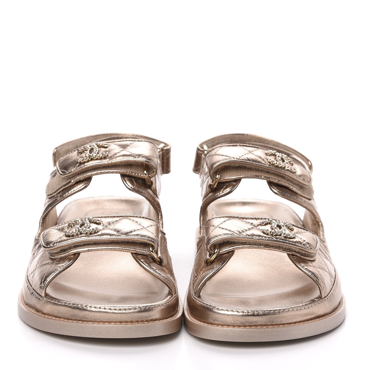 Chanel Iridescent Lambskin Quilted Velcro Dad Sandals 38 Light Bronze 2 of 9