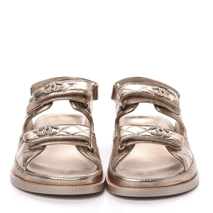 Chanel Iridescent Lambskin Quilted Velcro Dad Sandals 38 Light Bronze 2 of 9
