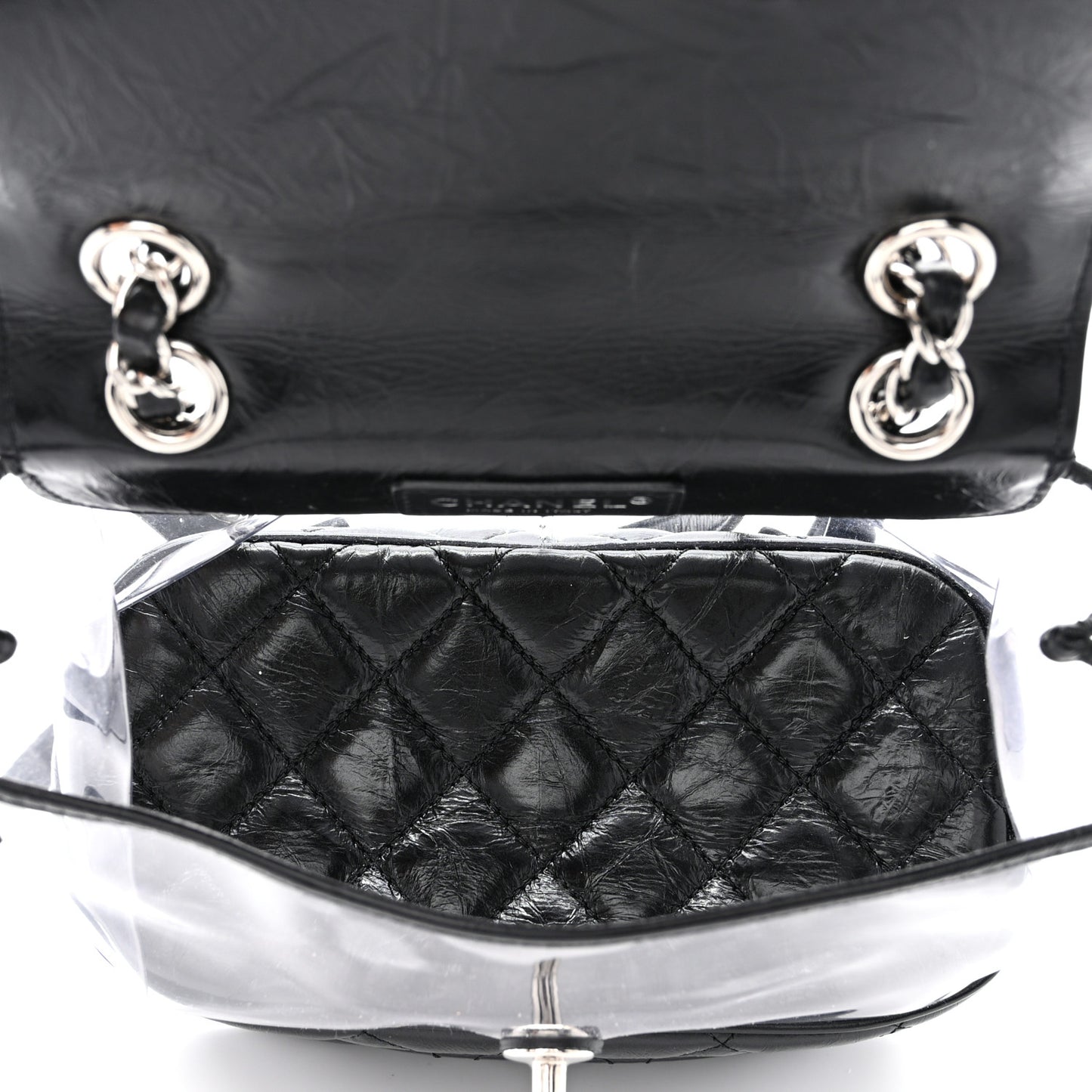 Crumpled Calfskin PVC Quilted Backpack Black