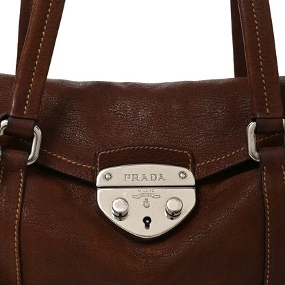Prada Cervo Antik Easy Foldover Pushlock Satchel Teak 7 of 9