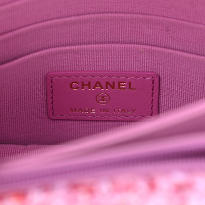 Chanel Tweed Enamel Quilted Pending CC Mini Wallet On Chain WOC Pink Purple 6 of 12