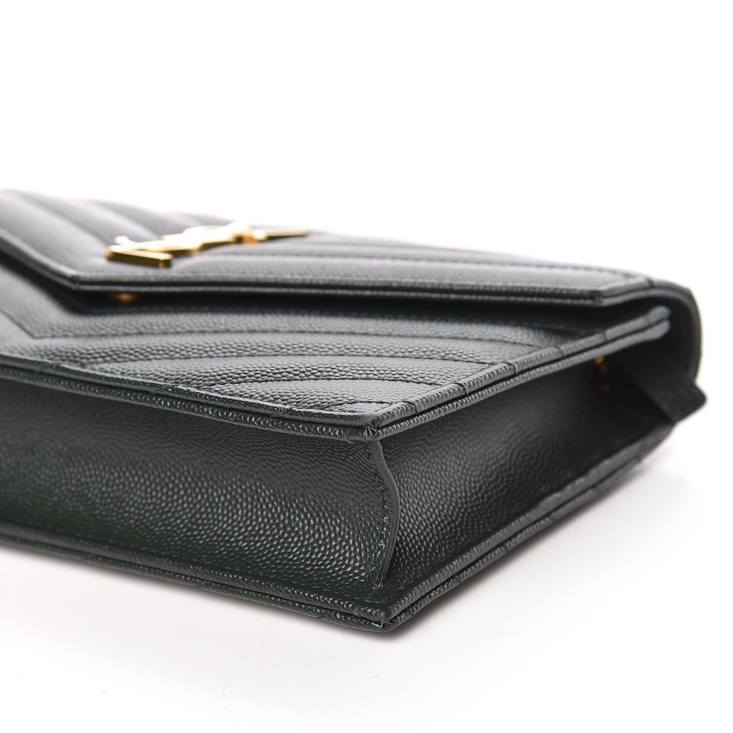 Grain De Poudre Matelasse Chevron Monogram Envelope Chain Wallet Dark Green