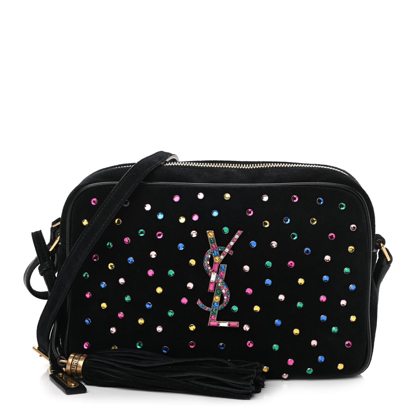 Suede Crystal Camera Bag Black