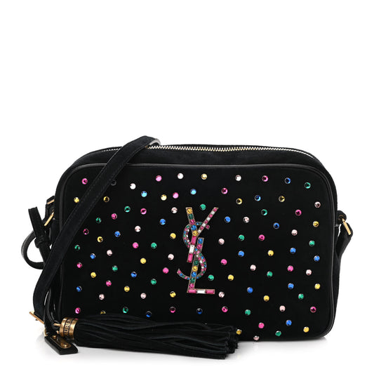Suede Crystal Camera Bag Black
