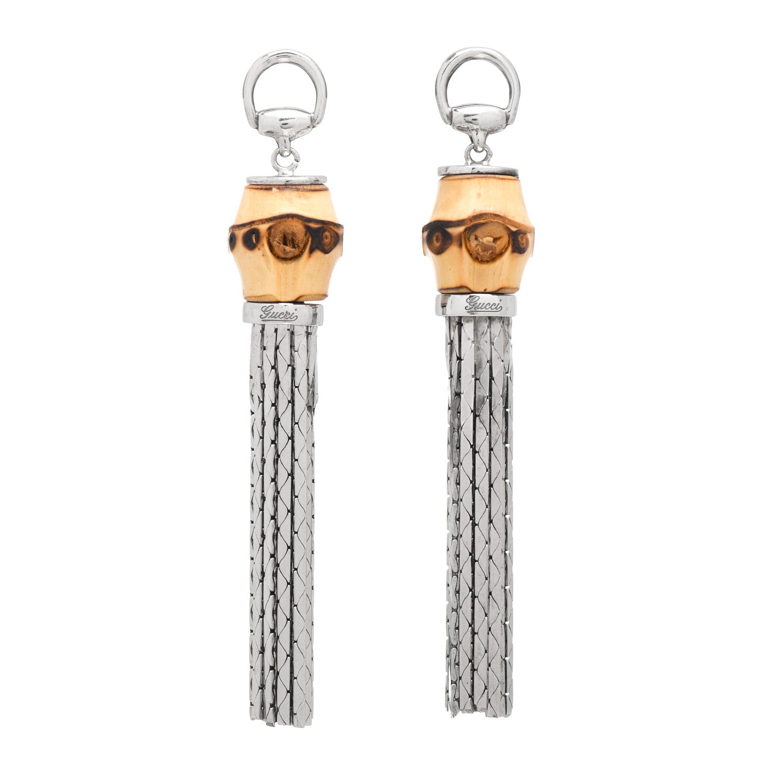 Gucci Sterling Silver Bamboo Horsebit Tassel Earrings 1 of 4