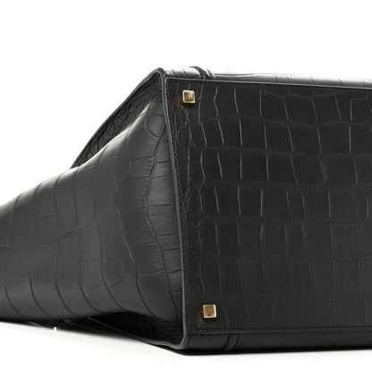 Celine Crocodile Embossed Calfskin Medium Phantom Luggage Black 8 of 9