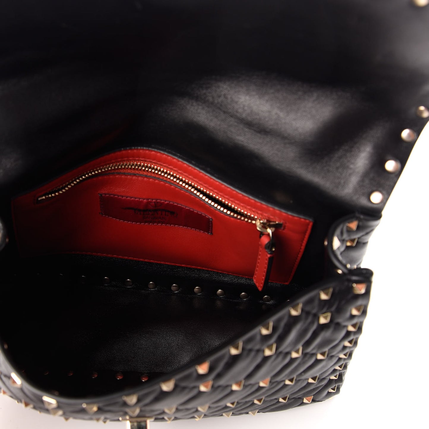 Lambskin Medium Rockstud Spike Shoulder Bag Black