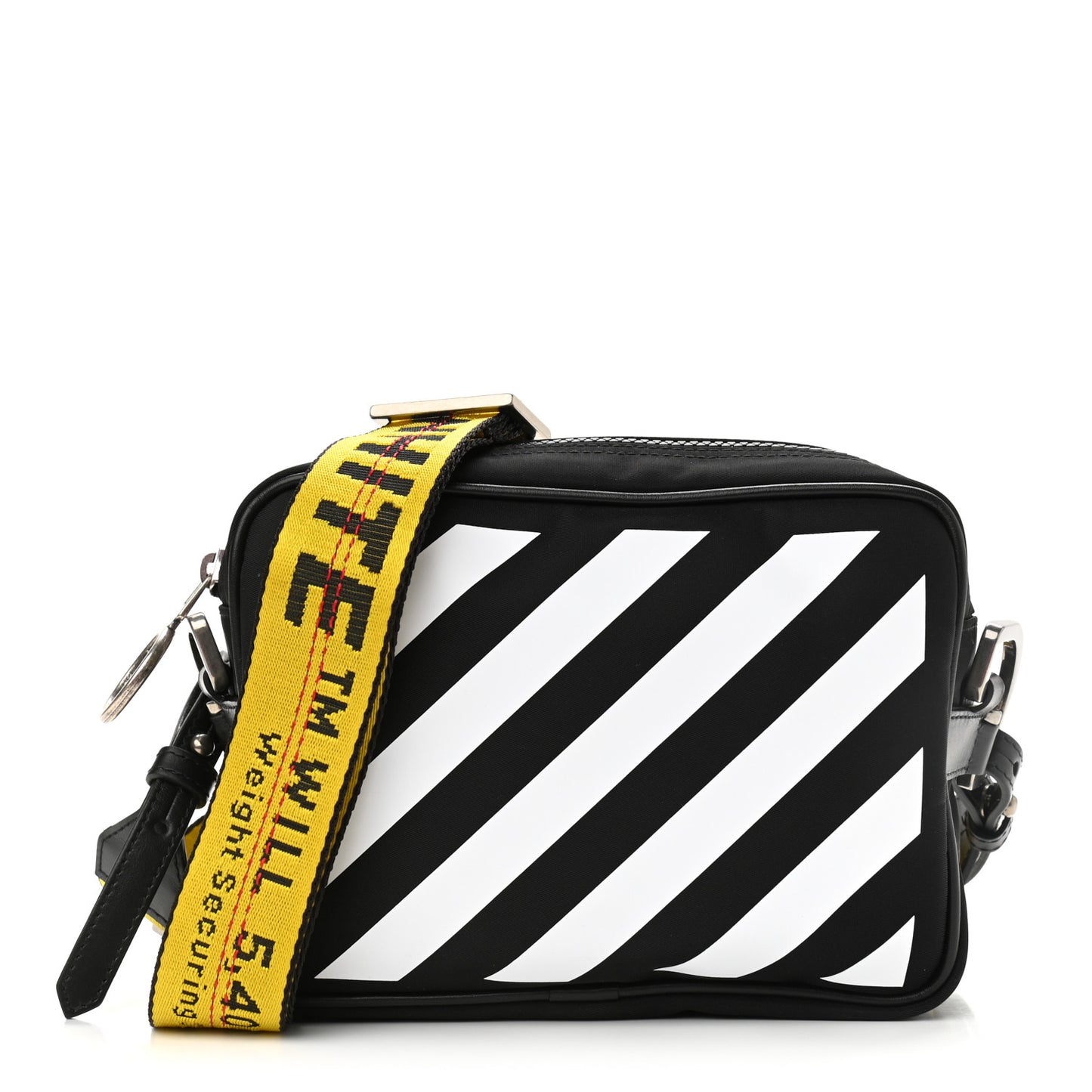 Nylon Diag Striped Crossbody Bag Black White