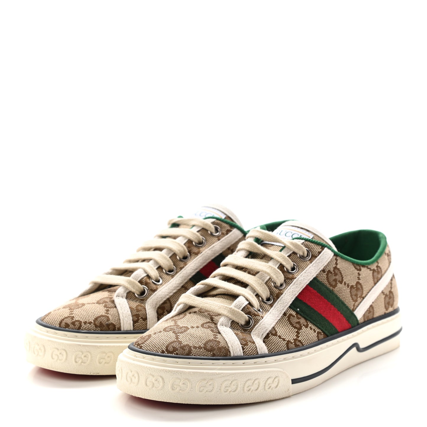 GG Monogram Web Womens 1977 Tennis Sneakers 36 Beige Ebony Mystic White