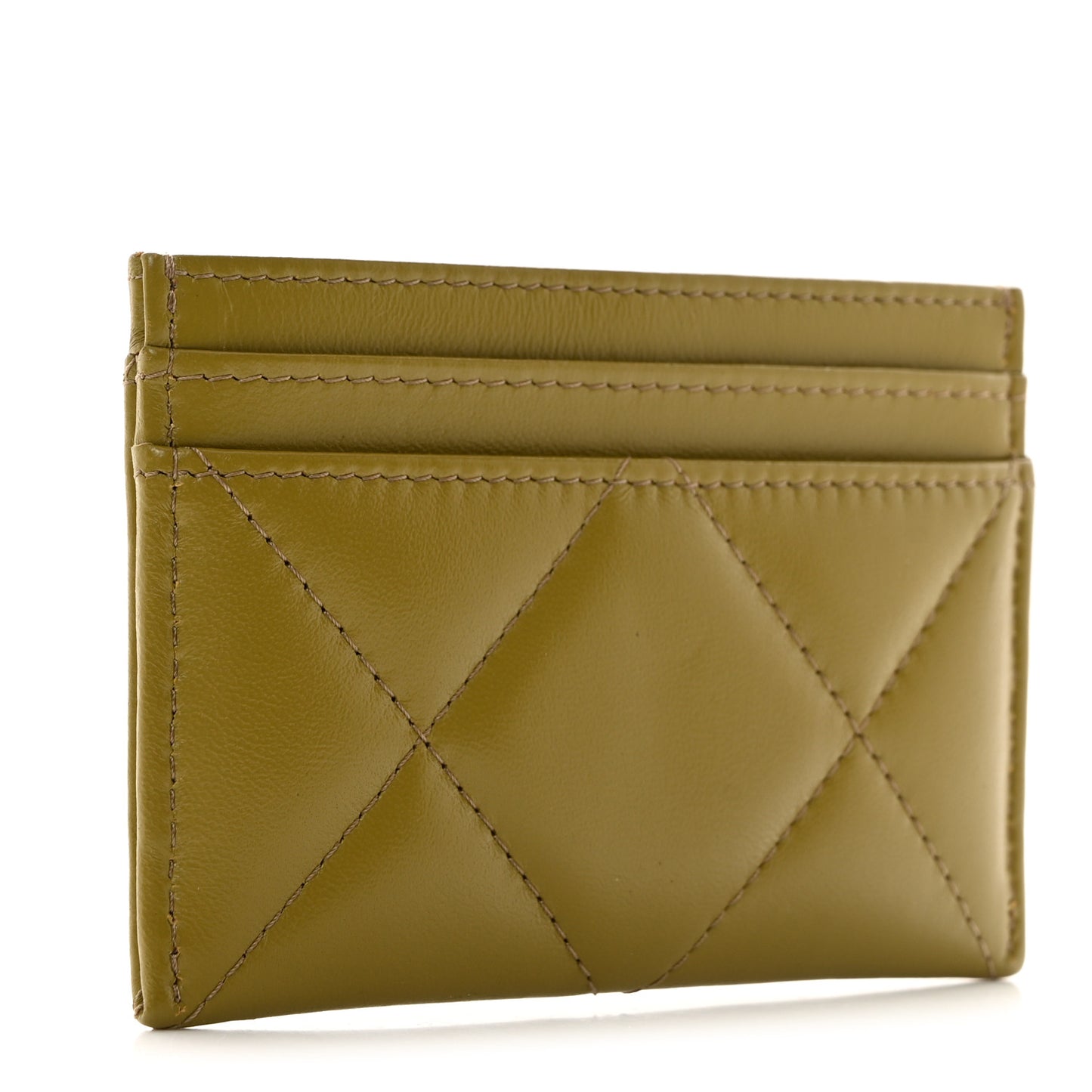 Shiny Lambskin Quilted Chanel 19 Card Holder Green