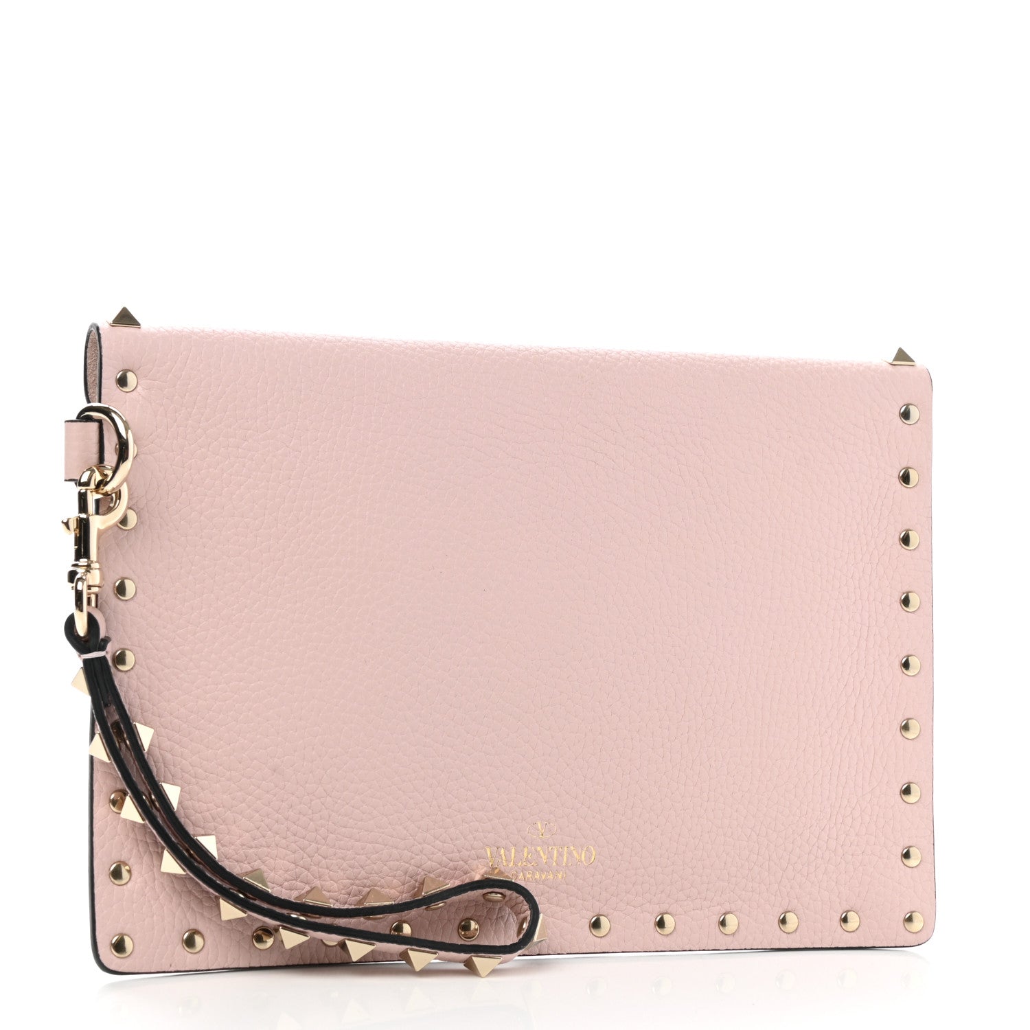 Valentino Garavani Pebbled Calfskin Medium Rockstud Envelope Flat Wristlet Pouch Water Rose 3 of 7