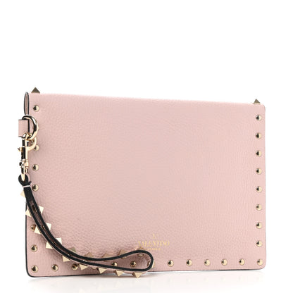 Valentino Garavani Pebbled Calfskin Medium Rockstud Envelope Flat Wristlet Pouch Water Rose 3 of 7