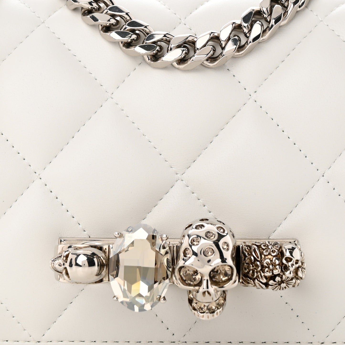 Lambskin Quilted Knuckle Shoulder Bag White