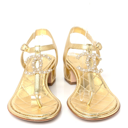 Chanel Laminated Lambskin Quilted CC Pearl Thong Sandals 35.5 Gold 2 of 8