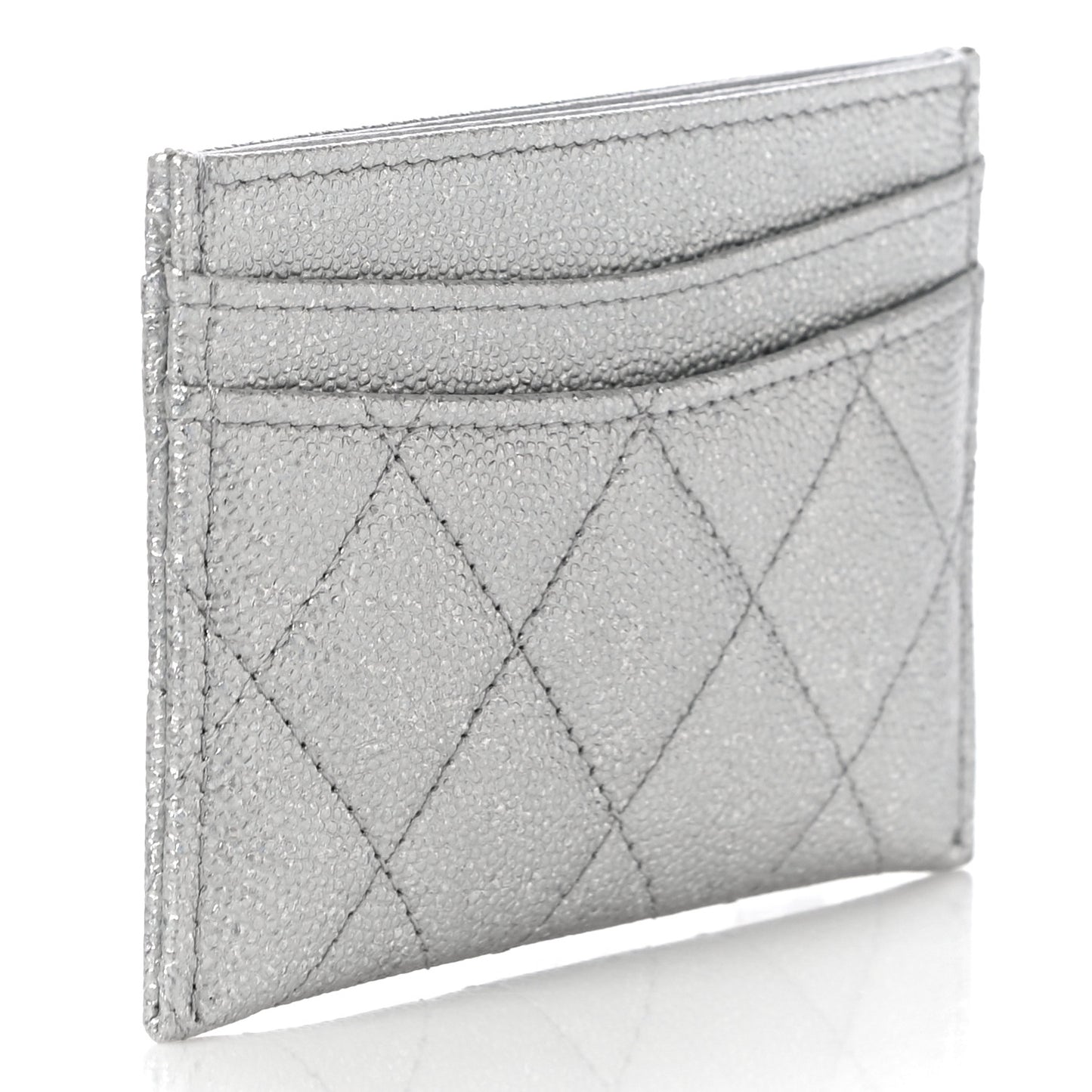Metallic Caviar Quilted Card Holder Silver