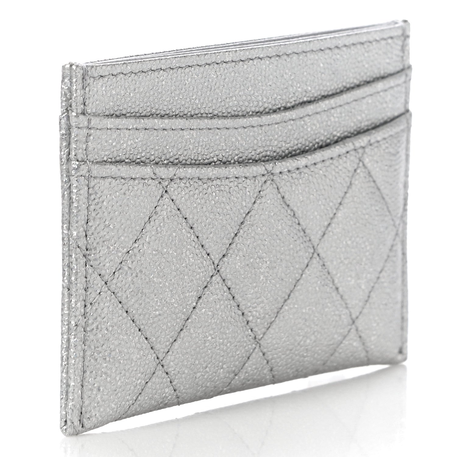 Chanel Metallic Caviar Quilted Card Holder Silver 3 of 12