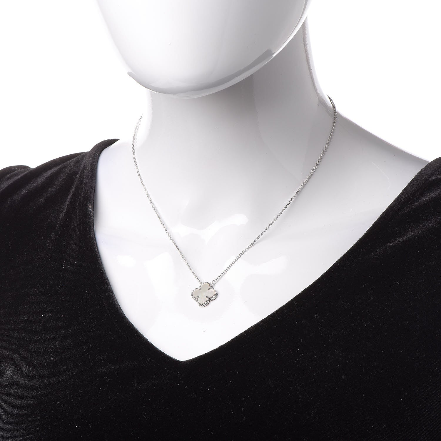 Van Cleef & Arpels 18K White Gold Mother of Pearl Vintage Alhambra Pendant Necklace 2 of 7