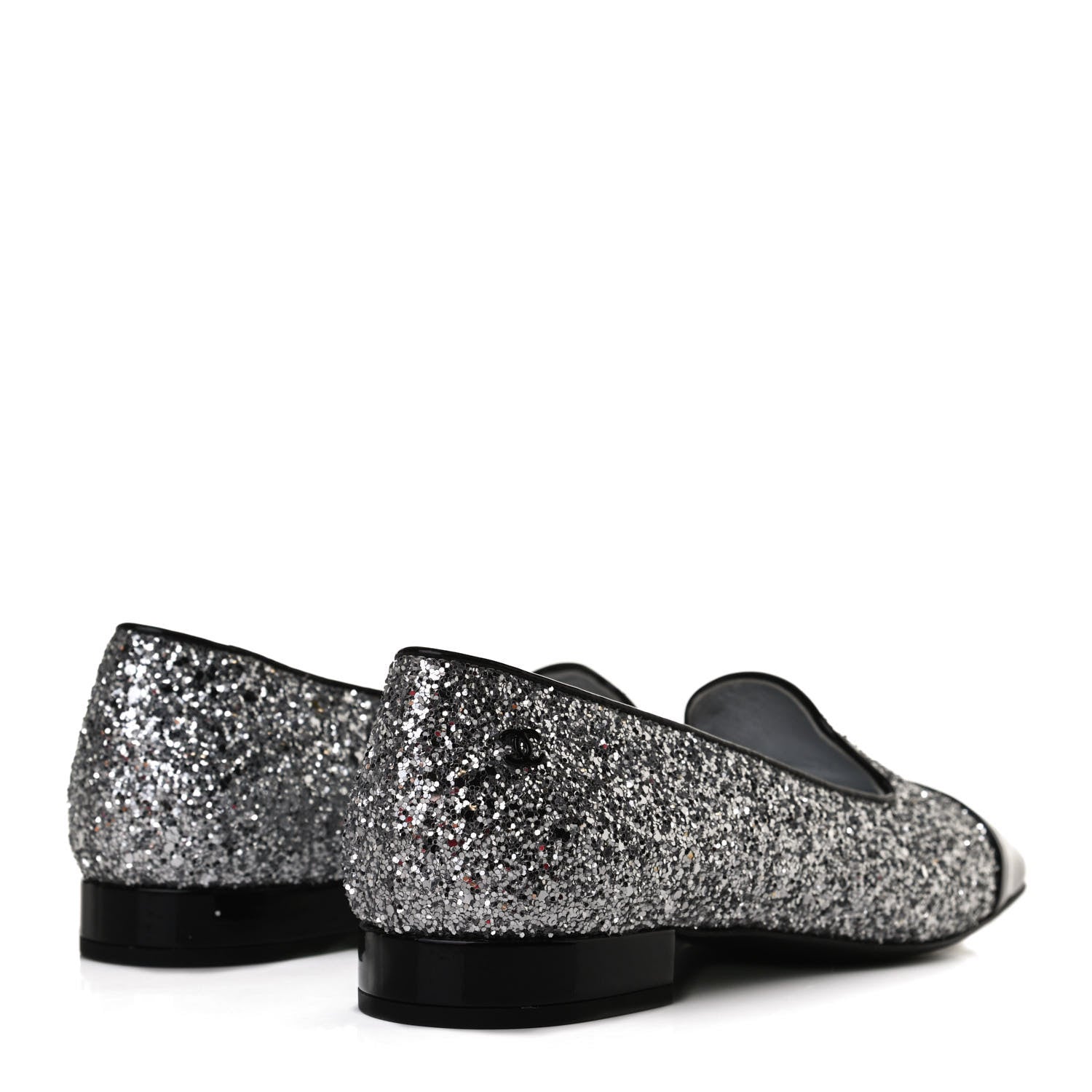 Chanel Glitter Fabric Patent Calfskin Mocassin Loafers 36.5 Black Silver 5 of 12