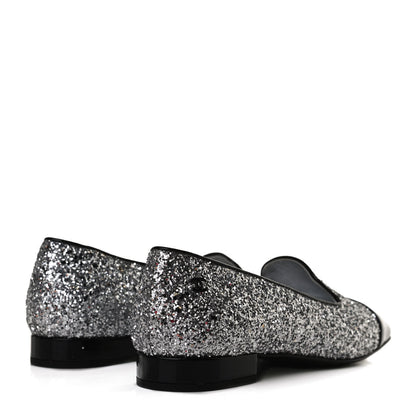 Chanel Glitter Fabric Patent Calfskin Mocassin Loafers 36.5 Black Silver 5 of 12