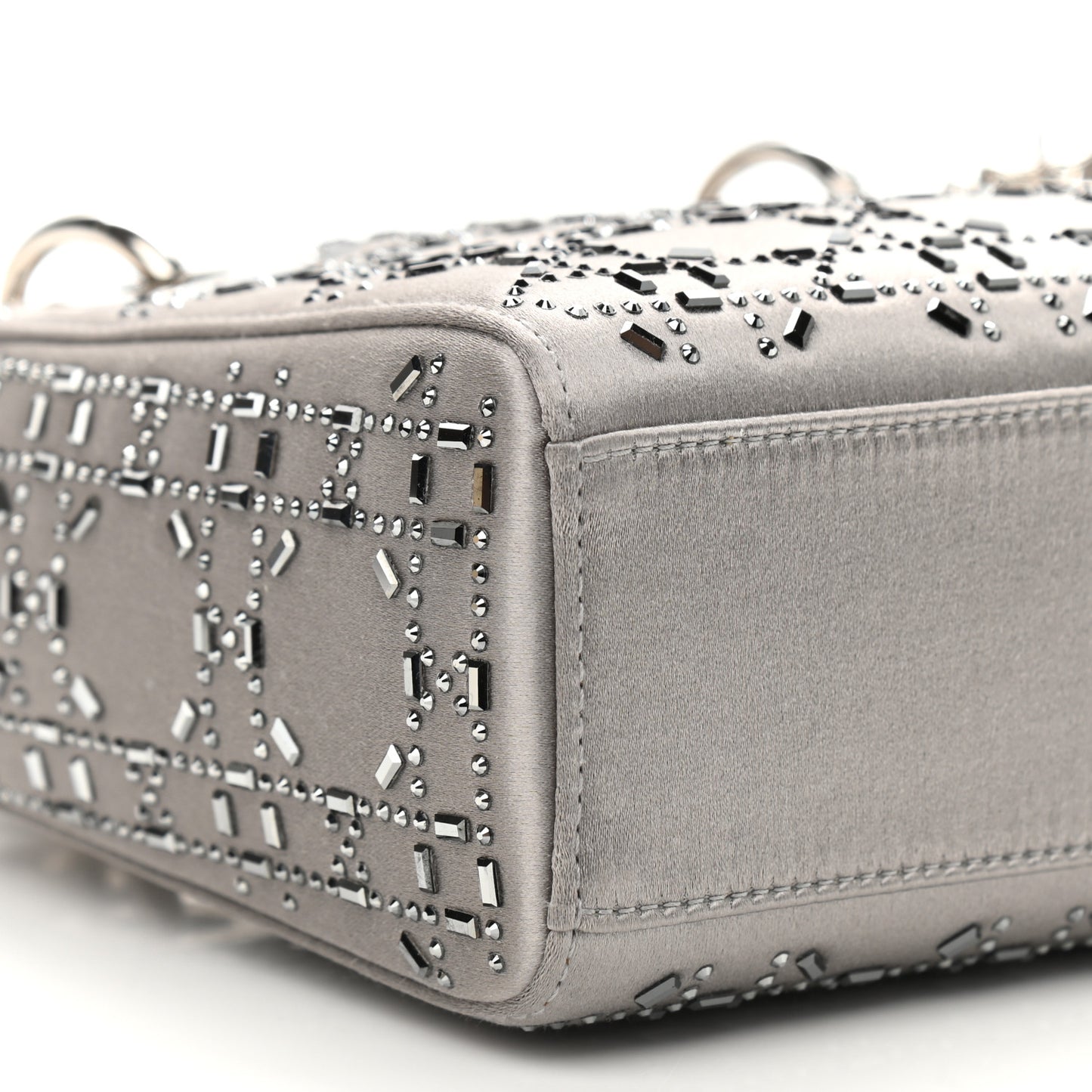 Satin Crystal Cannage Mini Lady Dior Gray
