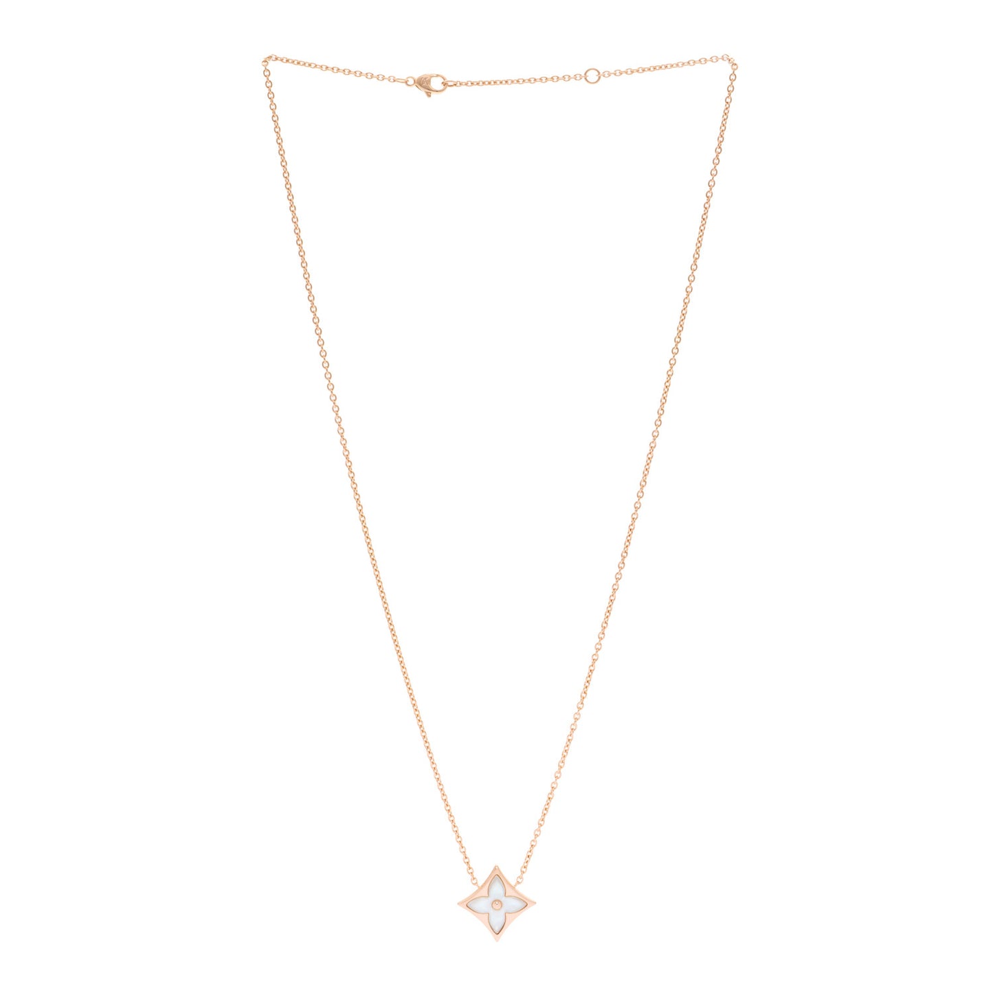18K Pink Gold Mother of Pearl Color Blossom Star Pendant Necklace