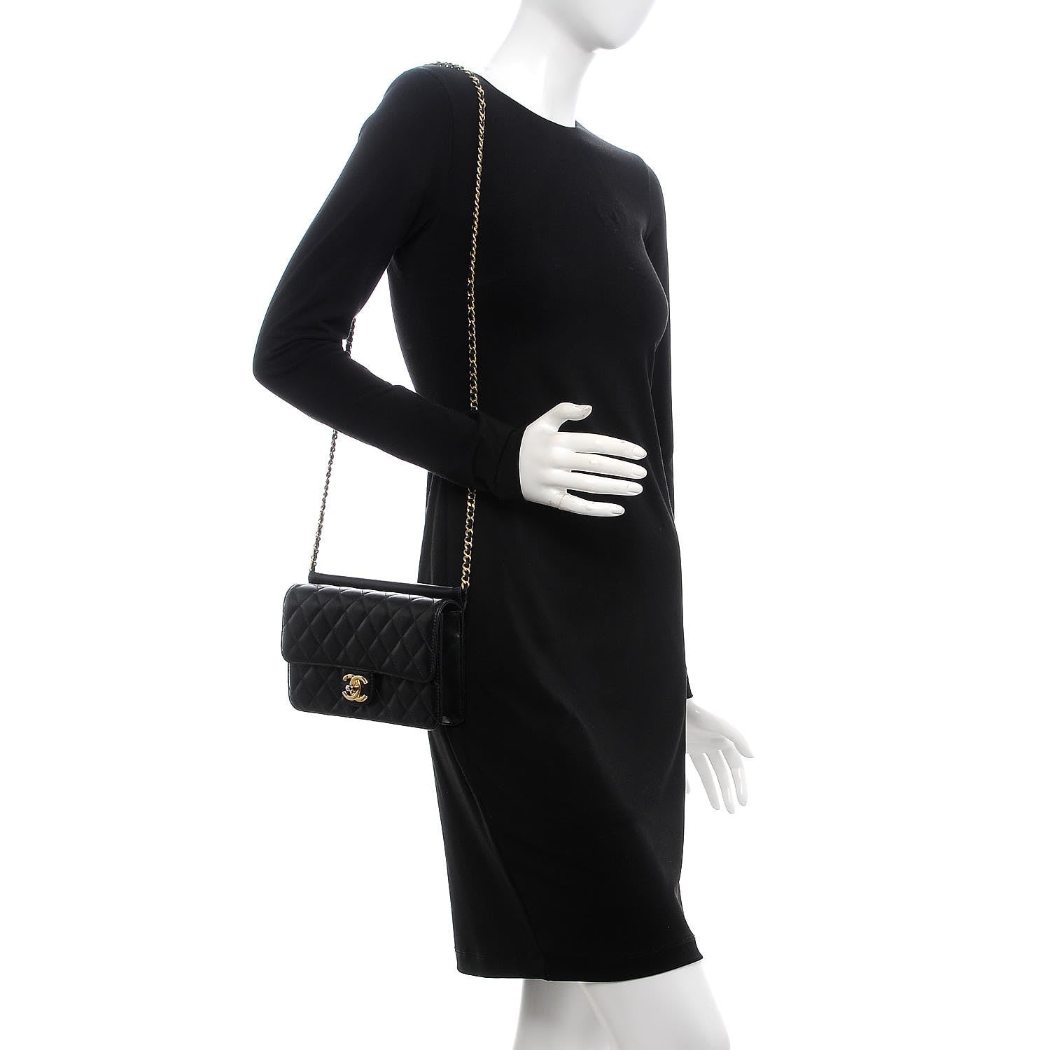 Chanel Lambskin Quilted Medium Crossing Times Flap Black 2 of 8