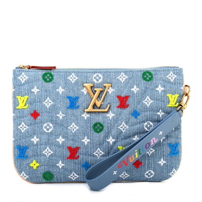 Louis Vuitton Embroidered Monogram Denim New Wave Zipped Pochette Blue 1 of 7