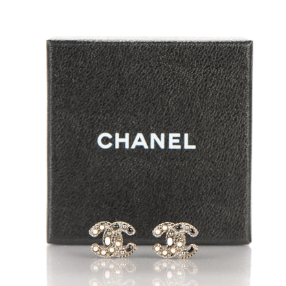 Chanel Pearl Enamel CC Logo Earrings Silver 5 of 5