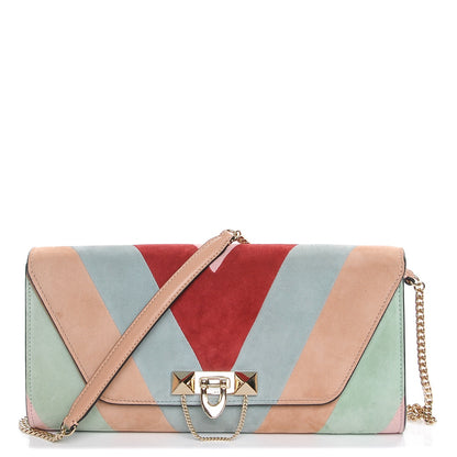 Valentino Garavani Suede Chevron Demilune Chain Clutch Multicolor 1 of 7