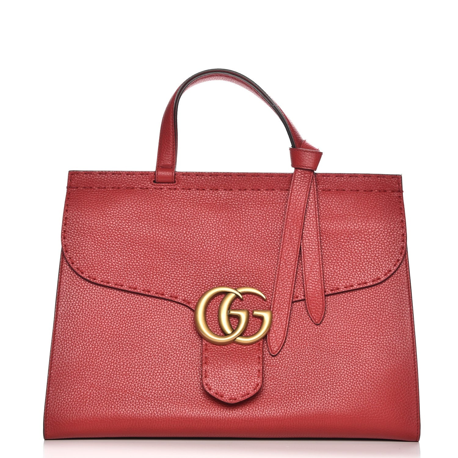 Gucci Calfskin Medium GG Marmont Top Handle Bag Vulcanic Red 1 of 7