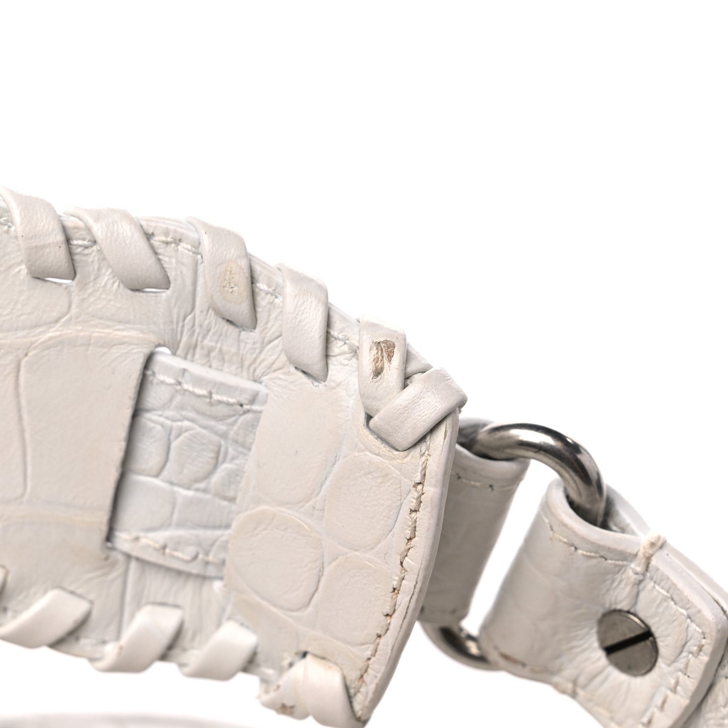 Extra Supple Calfskin Crocodile Embossed Le Cagole Shoulder Bag XS White