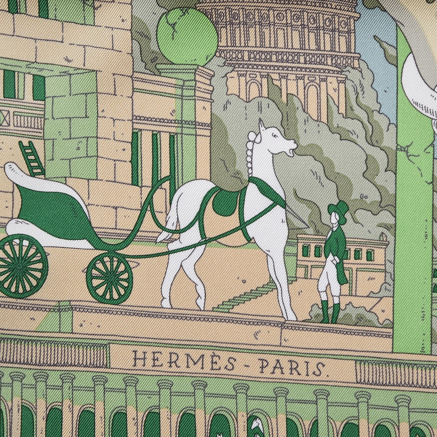 Silk Hippopolis Scarf 90 Vert De Gris Beige Emeraude